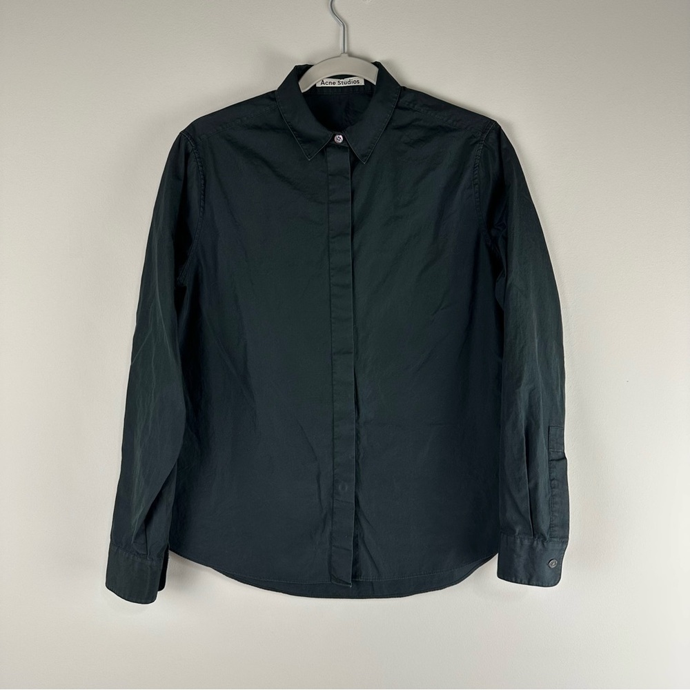 Acne Studios Women’s Black Hidden Button Up Long Sleeve Beaumont D Pop Shirt 40